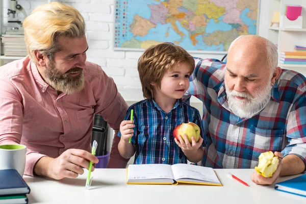 Grandfather Father Son Men Different Ages Ready Study Happy Family — Foto Stock