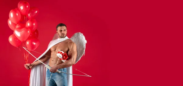 Valentines Day Banner Sexy Angel Man Valentines Day Angel Man — Fotografia de Stock