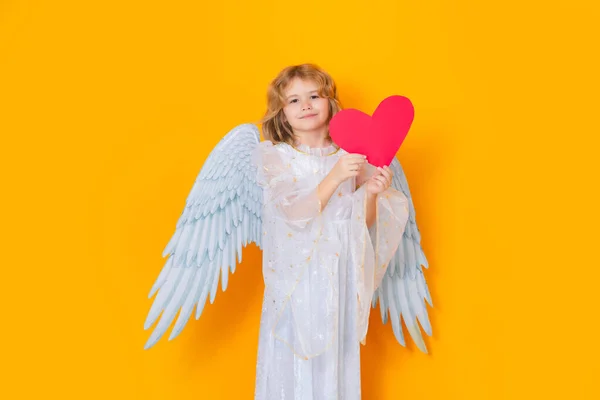Angel Heart Child Angel Costume Kid Angel Wings Isolated Studio — Foto de Stock