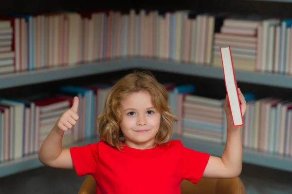 School Education Concept Kid Reads Books Library Schoolboy Book School — Foto de Stock