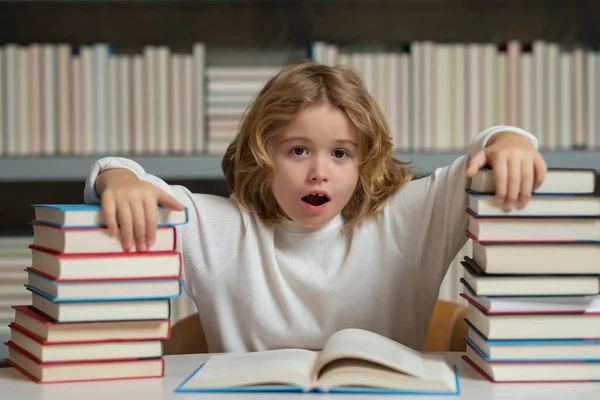 Expression School Kid Piles Books Intellectual Child Clever Pupil Child — Stok fotoğraf