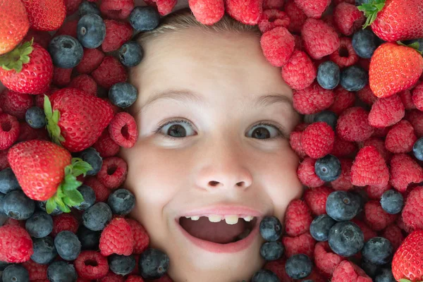 Healthy vitamins fruits. Berries mix of strawberry, blueberry, raspberry, blackberry for children