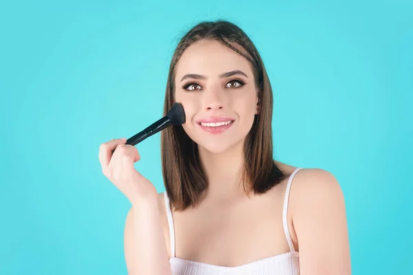 Beauty Girl Makeup Brushes Make Woman Girl Makeup Brushes Face — Stock fotografie