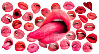 Lips and mouth. Red lip background. Female lips