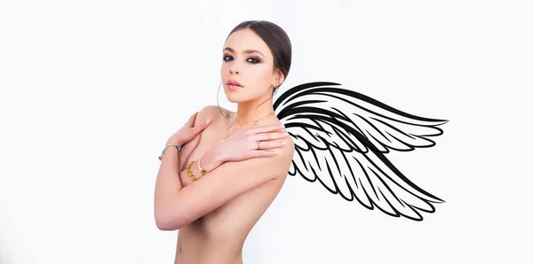 Сексуальность Model Angel Wings Знамя Дня Святого Валентина Портрет Женщины — стоковое фото