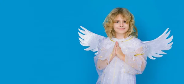 Valentines Day Blonde Cute Child Angel Wings Prayer Hands Hope — Zdjęcie stockowe
