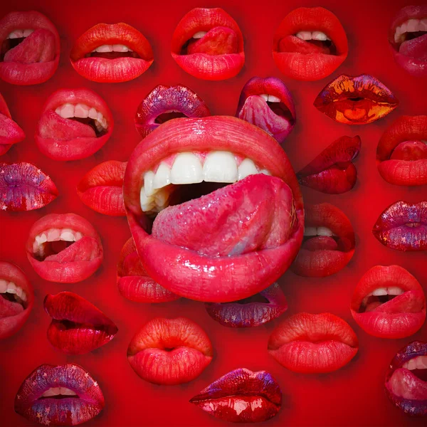 Lips Mouth Female Lip Red Background Woman Lips Sexy Tongue — Fotografia de Stock