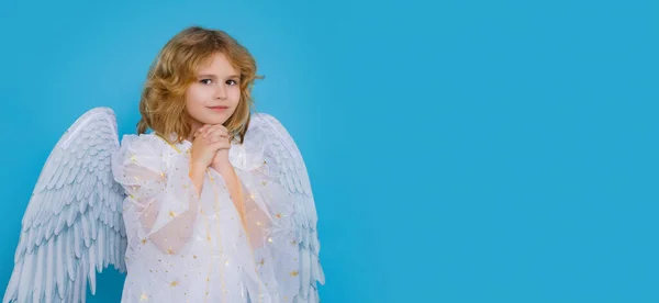 Angel Child Isolated Studio Shot Cute Kid Angel Wings Wide — Fotografia de Stock