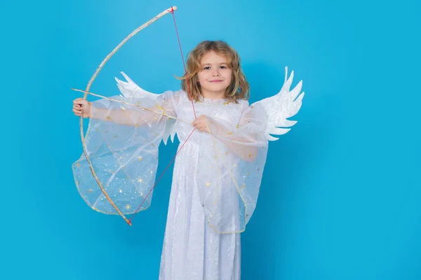 Angel Kid Shoots Love Arrow Bow Valentines Day Beautiful Little — Stock Photo, Image
