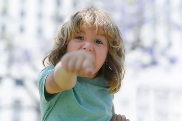 Boy Fight Fist Gesture Punch Child Angry Expression Angry Hateful — Stock Photo, Image