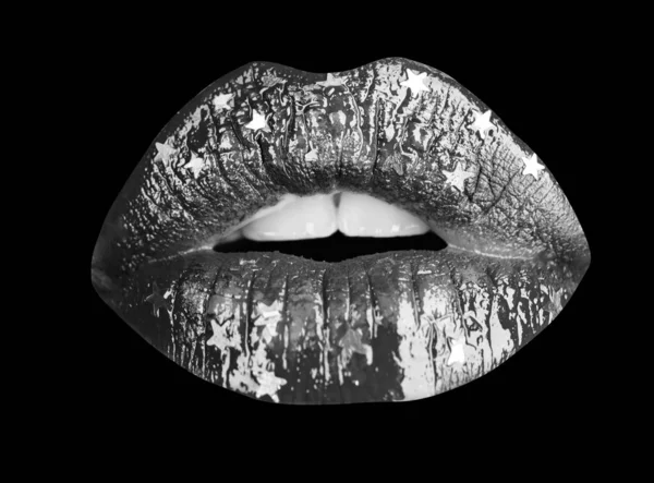 Frau Sexy Make Lippen Zähne Isoliert Auf Schwarzem Hintergrund Als — Stockfoto