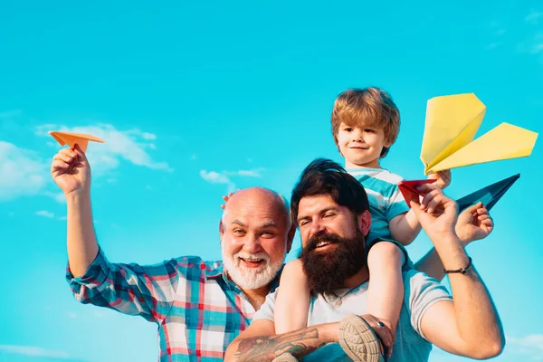 Grandfather Father Son Hugging Having Fun Together — Stock Photo, Image