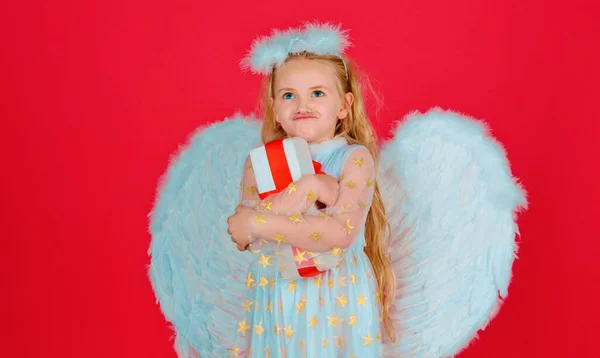 Gift Child Emotions Valentine Little Cupid Girl Kid Angel Present — Stock Photo, Image