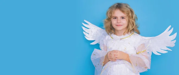 Ангельское Дитя Съёмки Изолированной Студии Симпатичный Ребенок Ангельскими Крыльями Баннер — стоковое фото