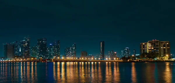 Miami Night Panoramic View Miami Skyline Coastline — Stock Photo, Image