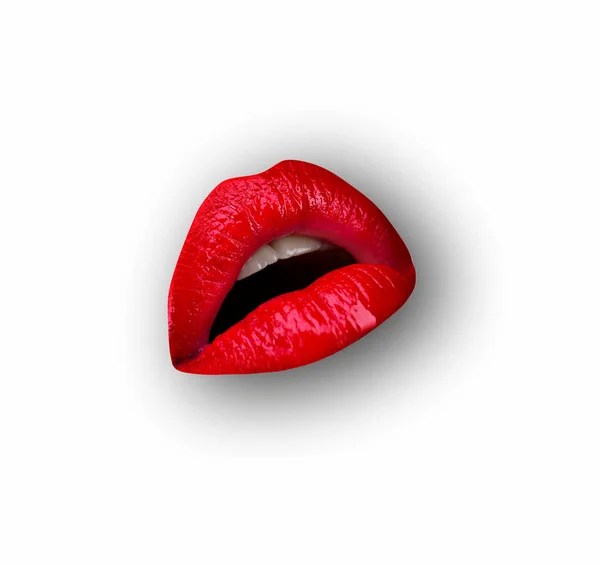 Female Lips White Isolated Background Clipping Path Woman Mouth Red — Stock Photo, Image
