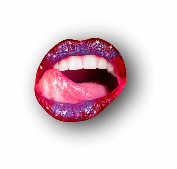 Lips White Isolated Background Clipping Path Mouth Red Lip Close — Stock Photo, Image