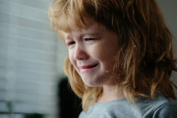 Blonde Cries Tears Upset Child Violence Family Children Concept Bullying — Stock Photo, Image