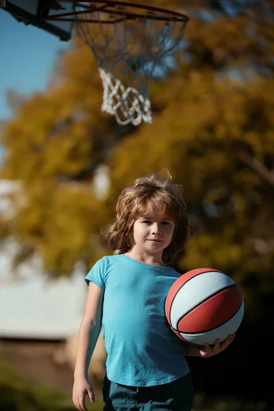 Kid Boy Playing Basketball Active Kids Lifestyle — Stock Photo, Image