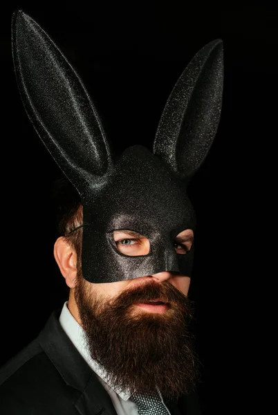 Knappe Man Met Baard Playboy Masker Hipster Met Snor Knappe — Stockfoto