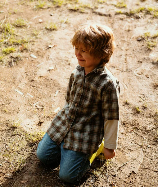 Toddler Falling Road Kids Emotional Concept Blonde Little Boy Cries — Stock Photo, Image