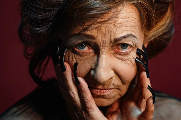 Old Scary Witch Woman Black Nails Halloween Woman — Stock Photo, Image