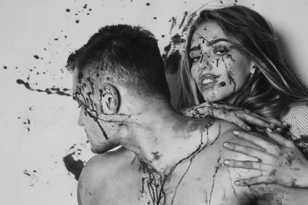 Blutiges Verliebtes Halloween Paar Zusammen Schlachtkörper Beruf Familie Wilde Menschen — Stockfoto
