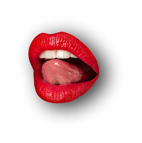 Sexy Tongue Lips Female Lips White Isolated Background Clipping Path — Stock Photo, Image