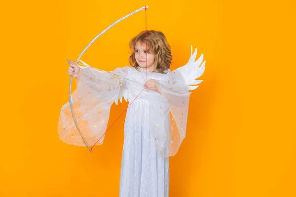 Angel Kid Shoots Love Arrow Bow Valentines Day Child Angel — Stock Photo, Image