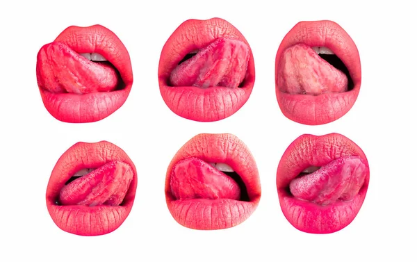 Sexy Tongue Lips Set Female Lips White Isolated Background Clipping — Stock fotografie