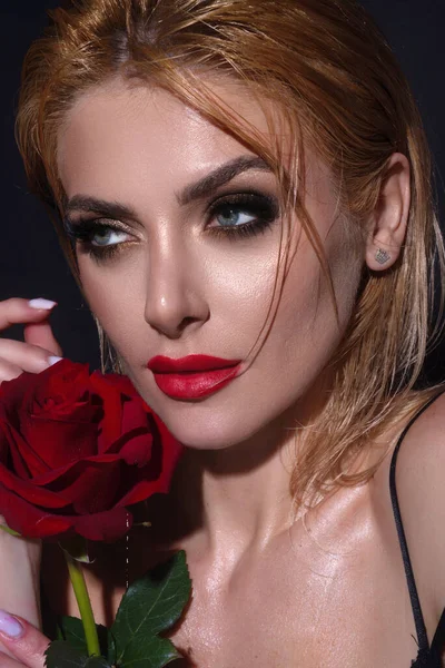 Bright Make Close Face Valentines Day Celebration Beauty Concept Charming —  Fotos de Stock