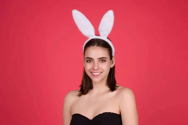 Easter Girl Young Woman Bunny Ears Studio Color Background Easter — Foto de Stock