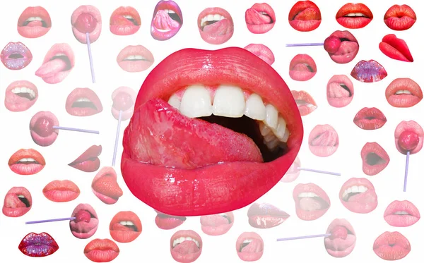 Χείλη Και Στόμα Κόκκινο Φόντο Χειλιών Γυναικεία Χείλη — Φωτογραφία Αρχείου