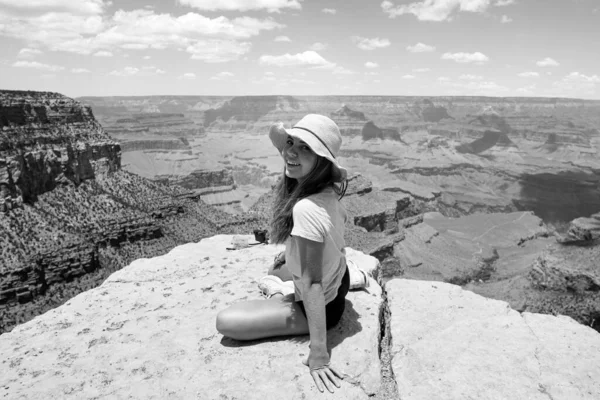 Mujer Parque Nacional Del Gran Cañón Foto Panorámica Arizona Usa — Foto de Stock