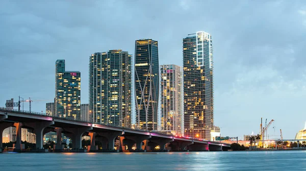 Florida Miami Night City Skyline Usa Downtown Skyscrappers Landscape Twighlight — Stock Photo, Image