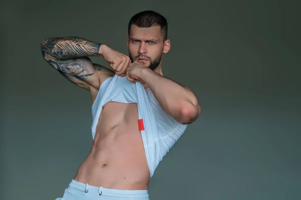 Sexy Naked Muscular Young Man Sensual Posing Sexy Shirtless Male — Fotografia de Stock