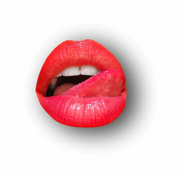 Lips White Isolated Background Clipping Path Mouth Red Lip Close — ストック写真