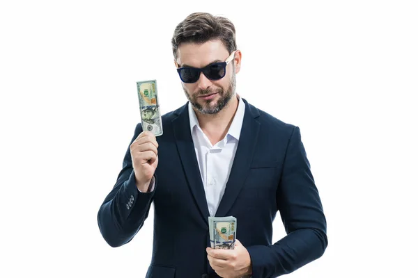 Hombre Negocios Con Billetes Dinero Empresario Masculino Con Billetes Dólar —  Fotos de Stock