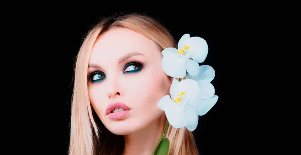 Cosmetics product for makeup. Natural spring beauty. Orchid flowers