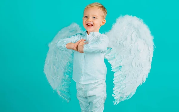 Melek Kanatlı Şirin Bir Bebek Mavi Renkte Izole Edilmiş — Stok fotoğraf