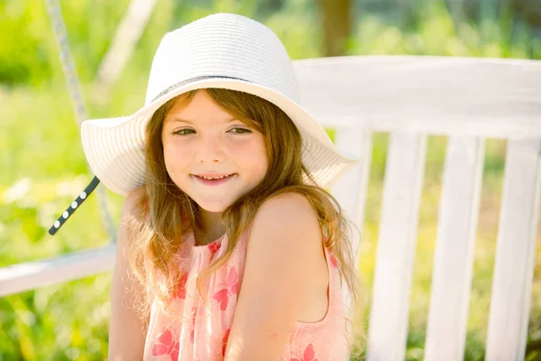 Beautiful Little Blonde Girl Cheerful Face Portrait Nature Concept Childhood — Stock Photo, Image