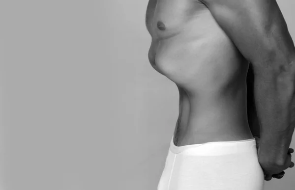 赤身裸体的人男性瘦小的胃 健康和健康的生活方式 男式内裤 — 图库照片