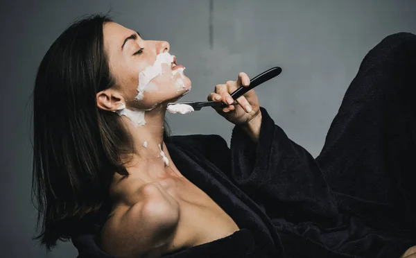 Epilation Depilation Creative Advertising Sexy Woman Shaving Hot Young Woman — Stock Photo, Image
