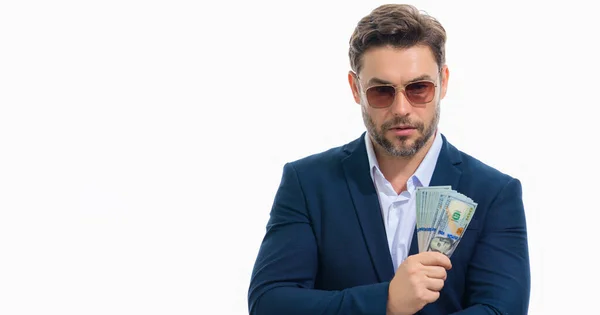 Banknotları Olan Bir Adamı Afiş Dolar Banknotları Olan Bir Erkek — Stok fotoğraf