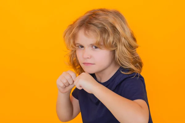 Angry Child Fist Gesture Fight Hit Studio Isolated Background Boy —  Fotos de Stock
