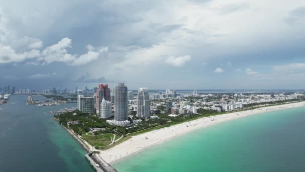 Вид Воздуха Саут Пойнт Саут Бич Майами Флорида Парк Саут — стоковое видео