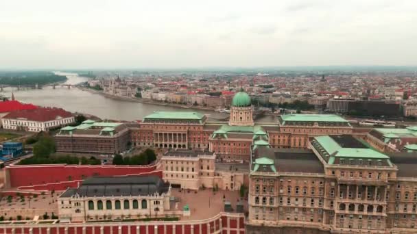 Aerial View Budapest River Danube Hungary Hungarian Parliament River Danube — Stock Video