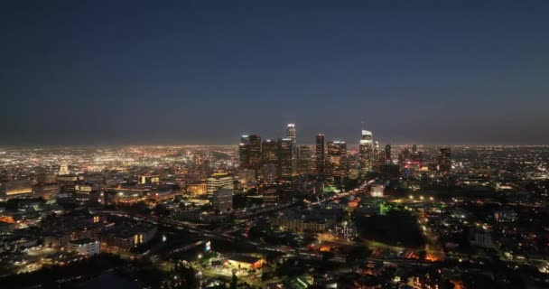 Vue Aérienne Panoramique Ville Centre Ville Los Angeles Tombée Nuit — Video