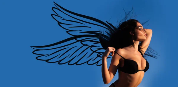 Σέξι Άγγελος Φτερά Ημέρα Του Αγίου Βαλεντίνου Πανό Φωτογραφία Για — Φωτογραφία Αρχείου