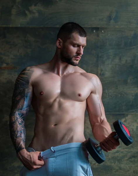 Muscular Men Lifting Weights Powerful Male Fit Model Doing Workout — Foto de Stock